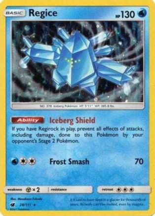 Regice (28/111) (Cosmos Holo) [Sun & Moon: Crimson Invasion] | Arkham Games and Comics