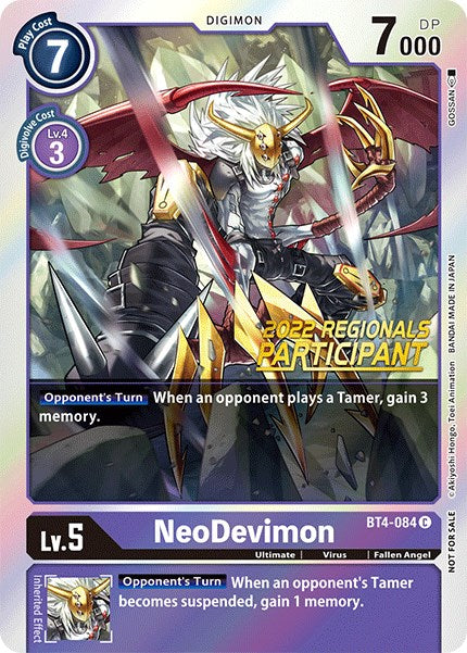 NeoDevimon [BT4-084] (2022 Championship Online Regional) (Online Participant) [Great Legend Promos] | Arkham Games and Comics