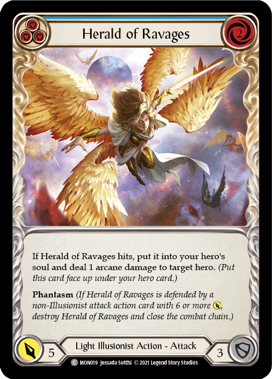 Herald of Ravages (Blue) [MON019-RF] (Monarch)  1st Edition Rainbow Foil | Arkham Games and Comics