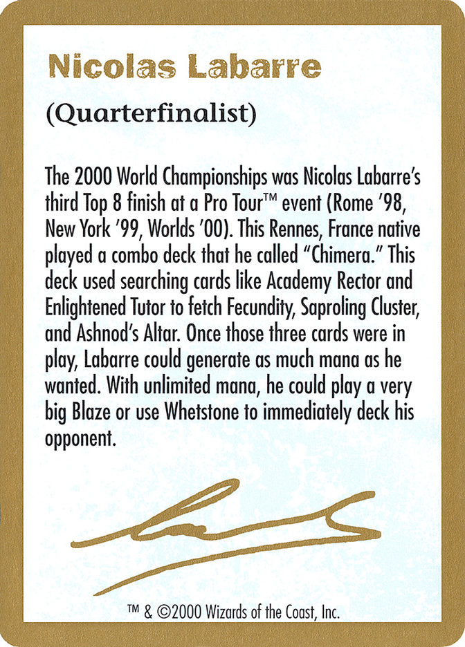 Nicolas Labarre Bio [World Championship Decks 2000] | Arkham Games and Comics