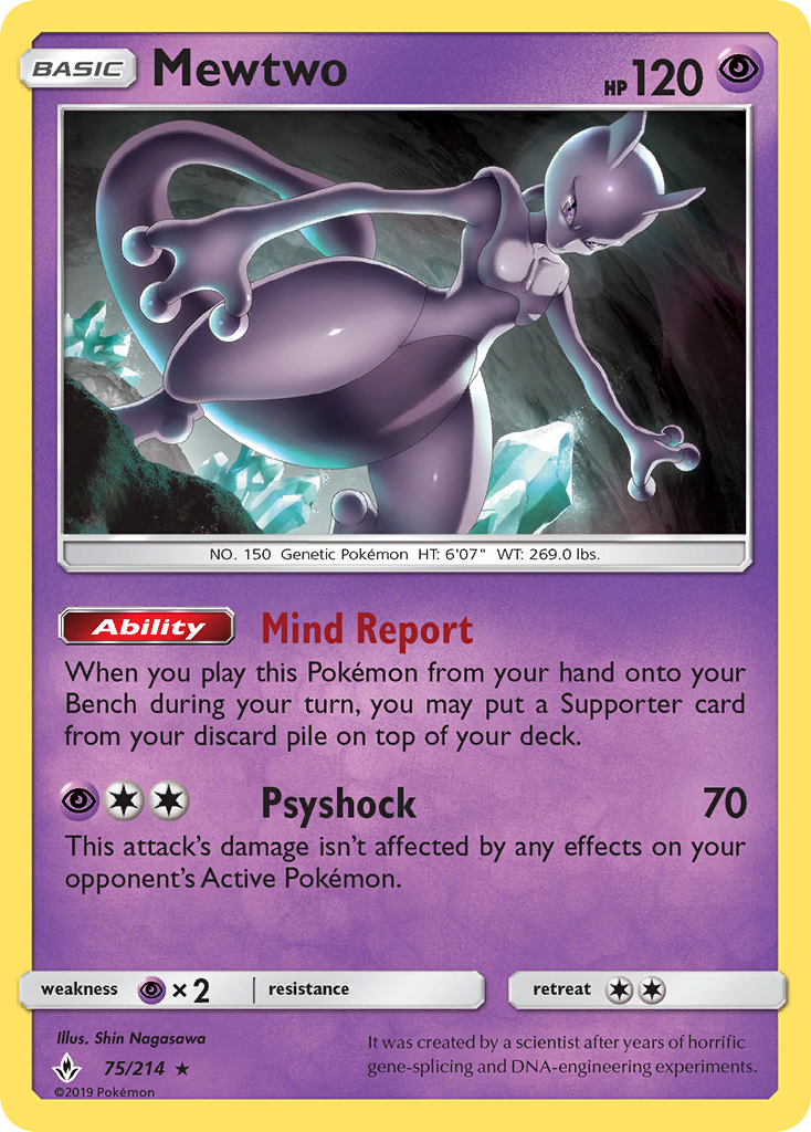 Mewtwo (75/214) (Cosmos Holo) [Sun & Moon: Unbroken Bonds] | Arkham Games and Comics