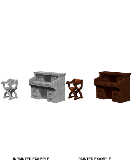 WizKids Deep Cuts Unpainted Miniatures: Desk & Chair | Arkham Games and Comics