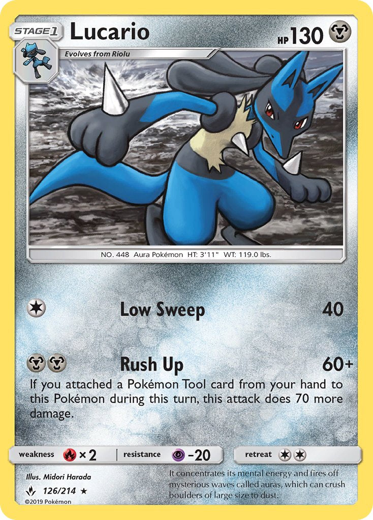 Lucario (126/214) (Theme Deck Exclusive) [Sun & Moon: Unbroken Bonds] | Arkham Games and Comics