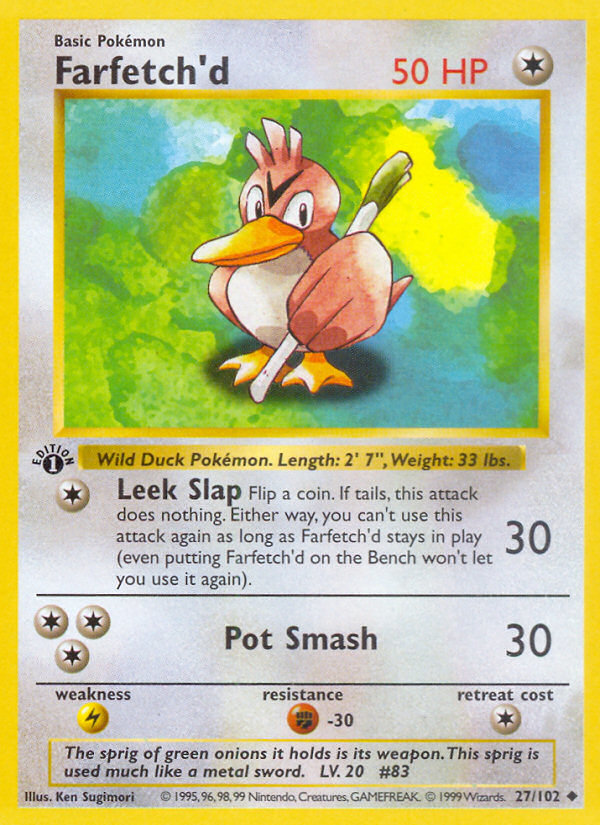 Farfetch'd (27/102) (Shadowless) [Base Set 1st Edition] | Arkham Games and Comics