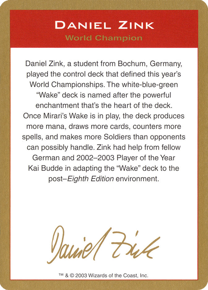 Daniel Zink Bio [World Championship Decks 2003] | Arkham Games and Comics