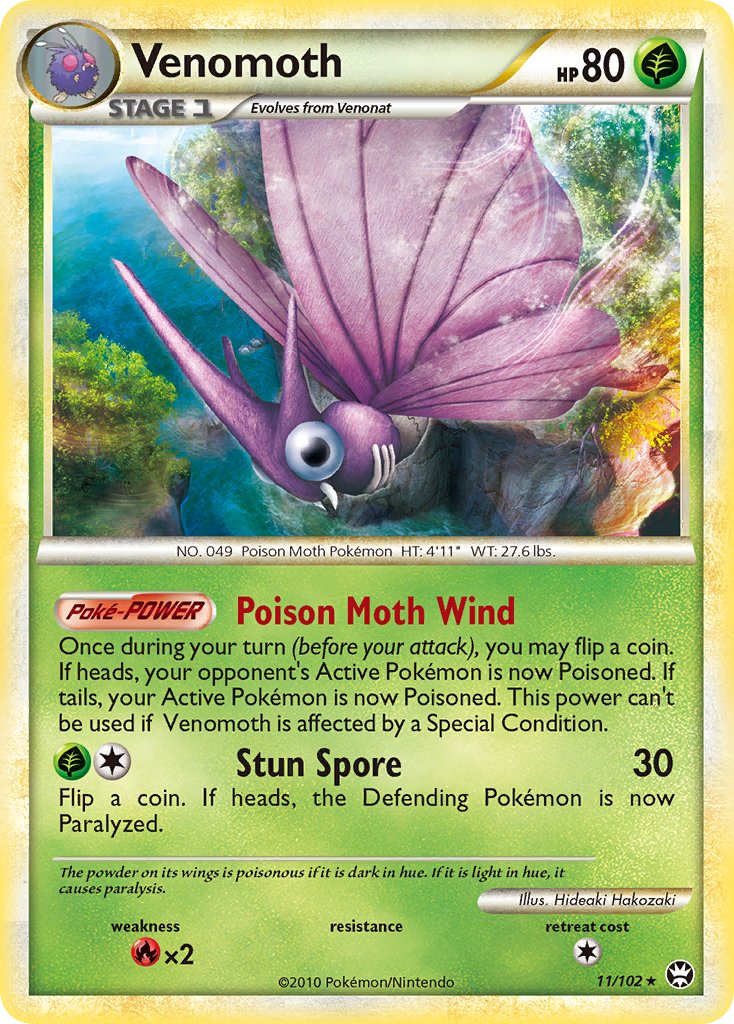 Venomoth (11/102) (Theme Deck Exclusive) [HeartGold & SoulSilver: Triumphant] | Arkham Games and Comics