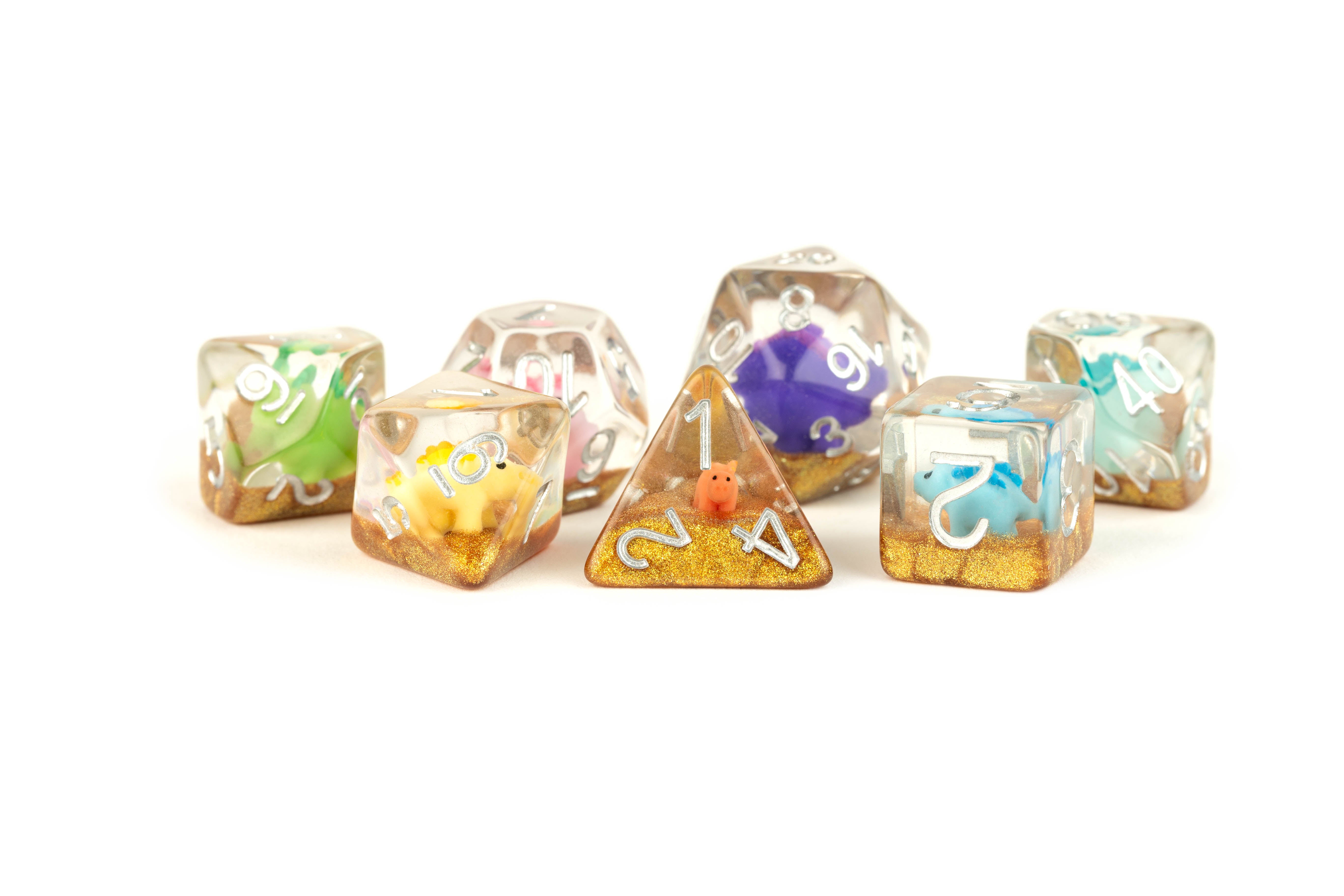 Metallic Dice Games Rainbow Dinosaur 16mm Resin Poly Dice Set | Arkham Games and Comics