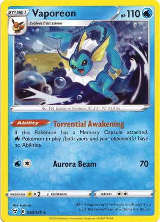 Vaporeon (030/185) (Cosmos Holo) [Sword & Shield: Vivid Voltage] | Arkham Games and Comics