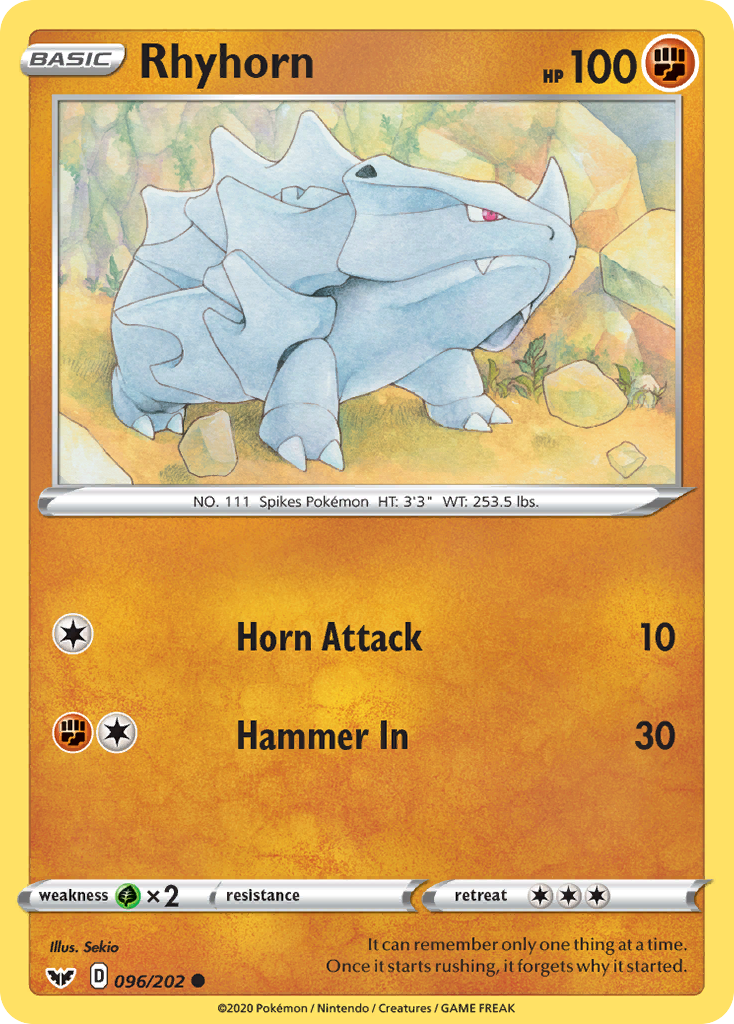 Rhyhorn (096/202) [Sword & Shield: Base Set] | Arkham Games and Comics