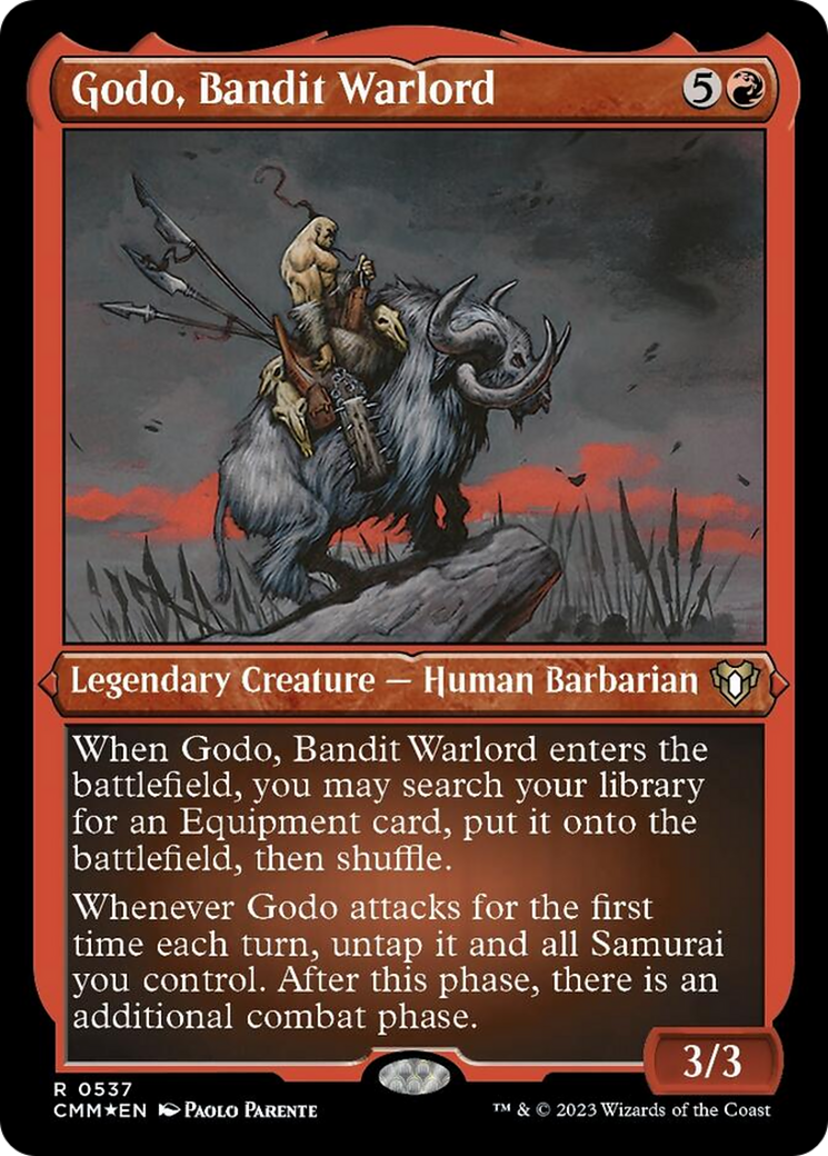 Godo, Bandit Warlord (Foil Etched) [Commander Masters] | Arkham Games and Comics