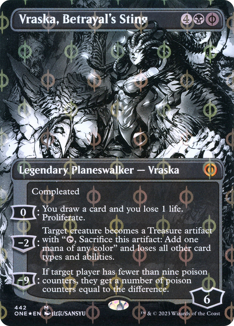 Vraska, Betrayal's Sting (Borderless Manga Step-and-Compleat Foil) [Phyrexia: All Will Be One] | Arkham Games and Comics