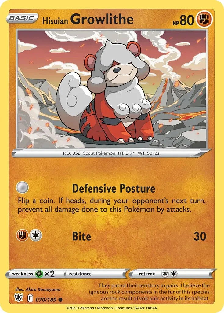Hisuian Growlithe (070/189) (Theme Deck Exclusive) [Sword & Shield: Astral Radiance] | Arkham Games and Comics