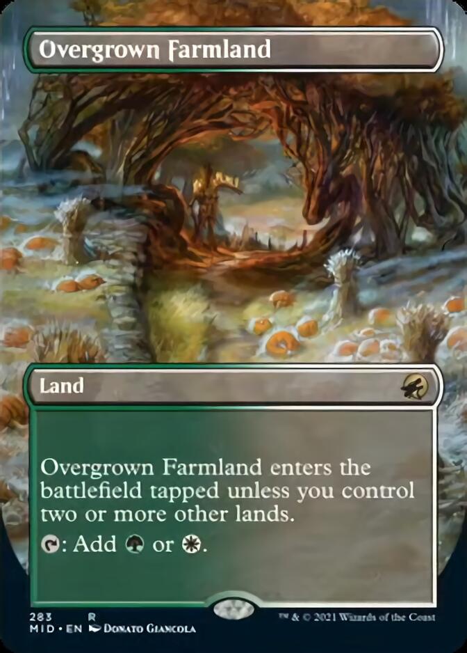 Overgrown Farmland (Borderless) [Innistrad: Midnight Hunt] | Arkham Games and Comics