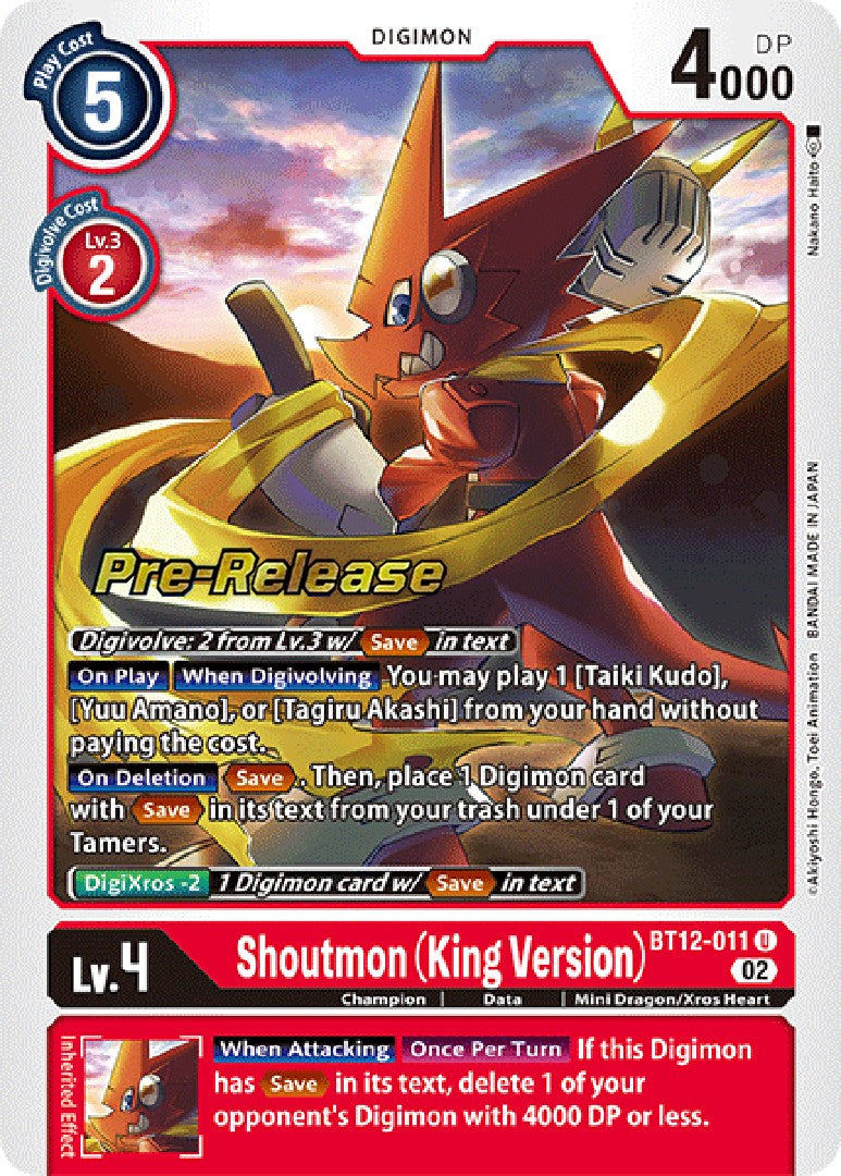 Shoutmon (King Version) [BT12-011] [Across Time Pre-Release Cards] | Arkham Games and Comics
