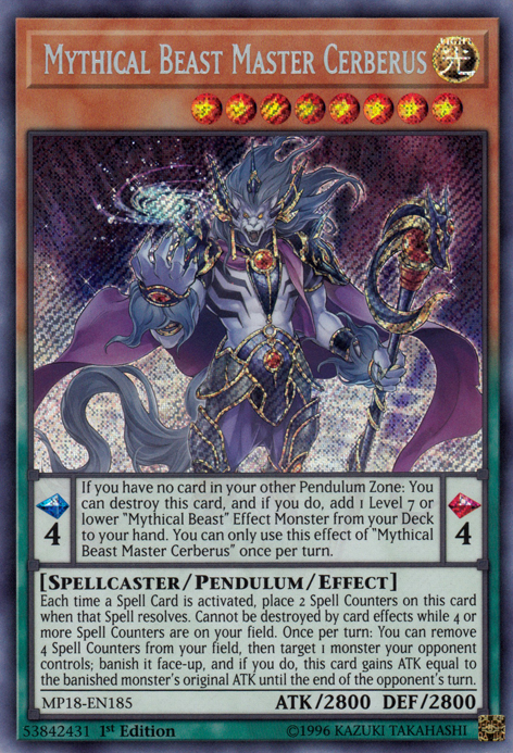 Mythical Beast Master Cerberus [MP18-EN185] Secret Rare | Arkham Games and Comics