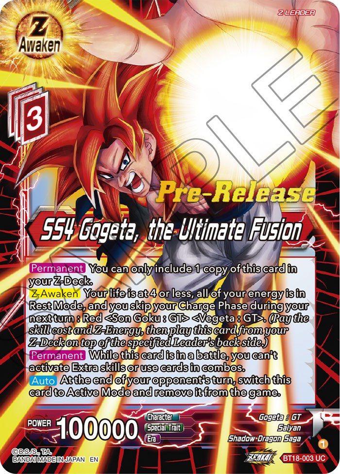 SS4 Gogeta, the Ultimate Fusion (BT18-003) [Dawn of the Z-Legends Prerelease Promos] | Arkham Games and Comics