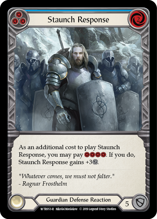 Staunch Response (Blue) [WTR053-R] (Welcome to Rathe)  Alpha Print Rainbow Foil | Arkham Games and Comics