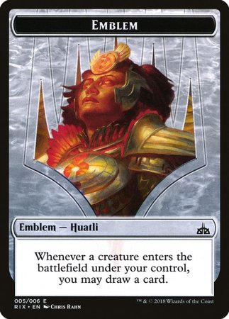 Emblem - Huatli [Rivals of Ixalan Tokens] | Arkham Games and Comics