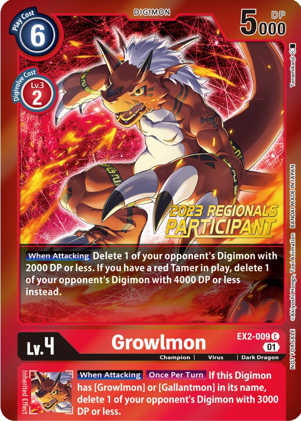 Growlmon [EX2-009] (2023 Regionals Participant) [Digital Hazard Promos] | Arkham Games and Comics