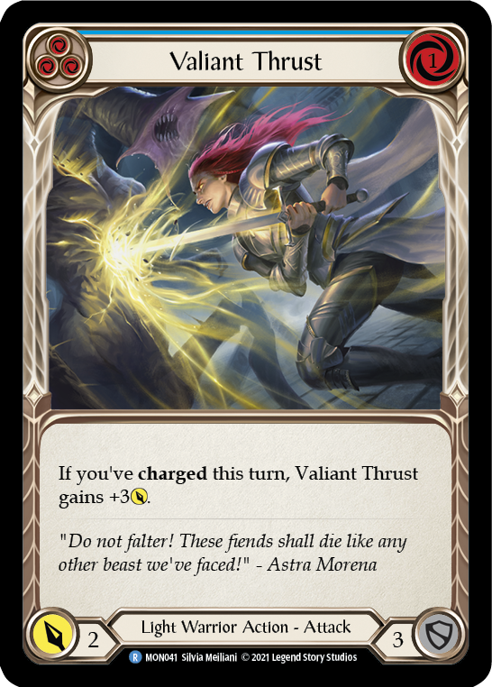 Valiant Thrust (Blue) [MON041-RF] (Monarch)  1st Edition Rainbow Foil | Arkham Games and Comics