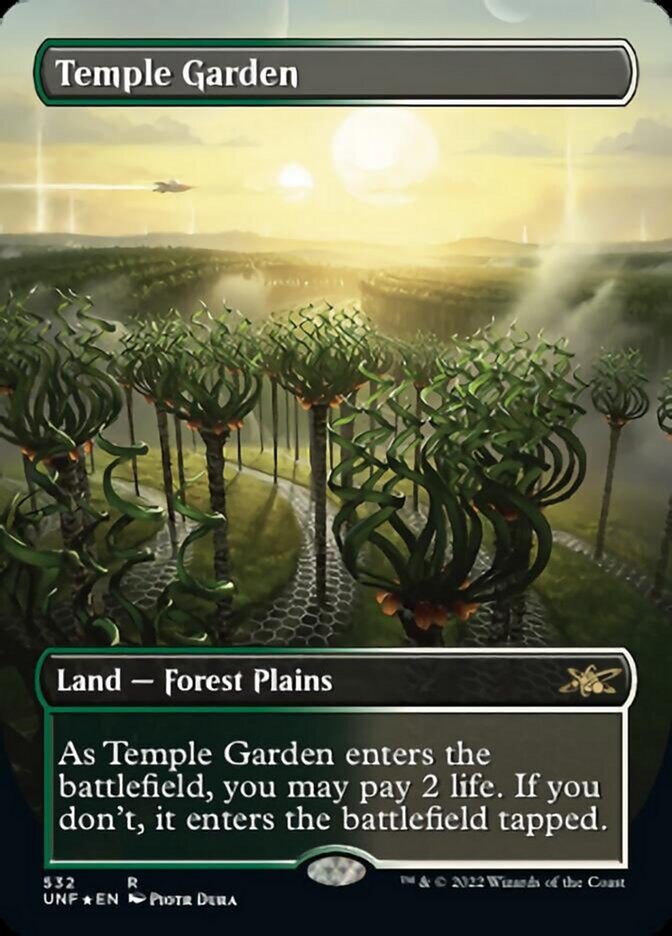 Temple Garden (Borderless) (Galaxy Foil) [Unfinity] | Arkham Games and Comics