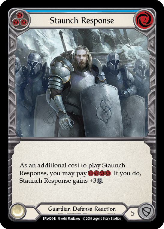 Staunch Response (Blue) [BVO020-R] (Bravo Hero Deck)  1st Edition Normal | Arkham Games and Comics