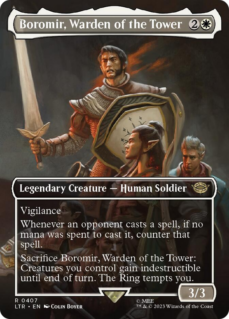 Boromir, Warden of the Tower (Borderless Alternate Art) [The Lord of the Rings: Tales of Middle-Earth] | Arkham Games and Comics