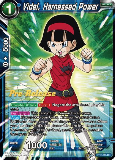 Videl, Harnessed Power (BT16-035) [Realm of the Gods Prerelease Promos] | Arkham Games and Comics