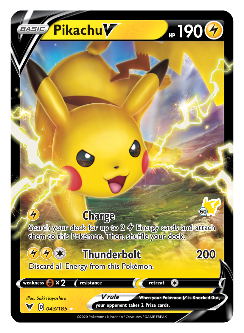 Pikachu V (043/185) (Pikachu Stamp #60) [Battle Academy 2022] | Arkham Games and Comics