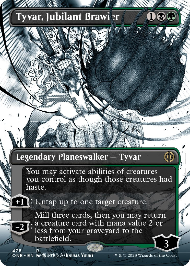 Tyvar, Jubilant Brawler (Borderless Manga Step-and-Compleat Foil) [Phyrexia: All Will Be One] | Arkham Games and Comics