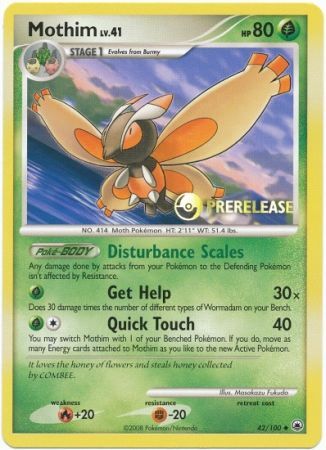 Mothim (42/100) (Prerelease Promo) [Diamond & Pearl: Black Star Promos] | Arkham Games and Comics