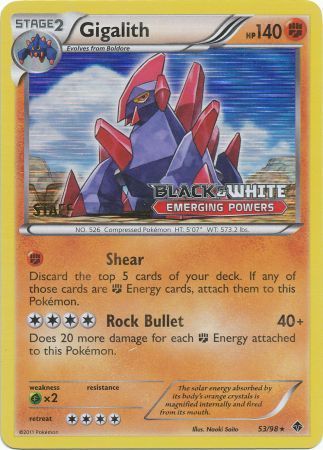 Gigalith (53/98) (Staff Prerelease Promo) [Black & White: Black Star Promos] | Arkham Games and Comics