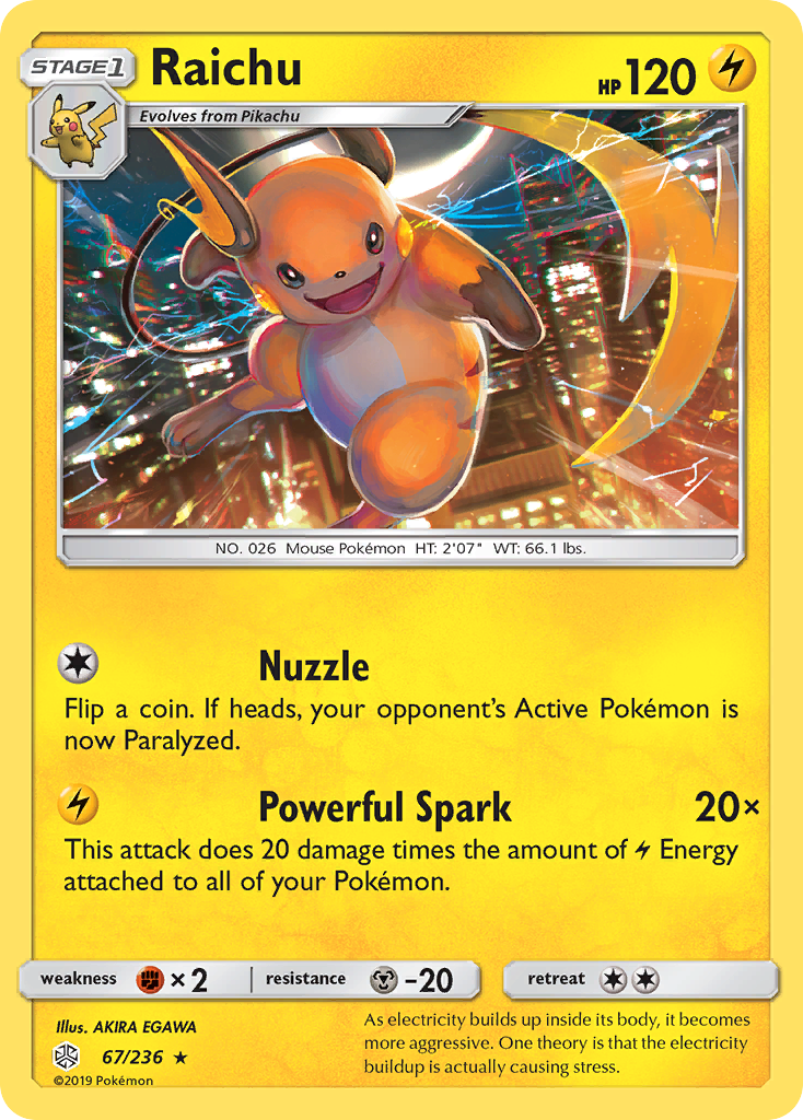 Raichu (67/236) [Sun & Moon: Cosmic Eclipse] | Arkham Games and Comics