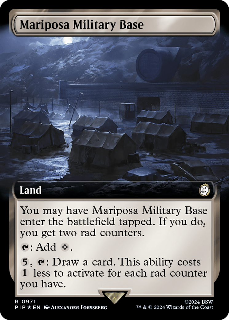 Mariposa Military Base (Extended Art) (Surge Foil) [Fallout] | Arkham Games and Comics