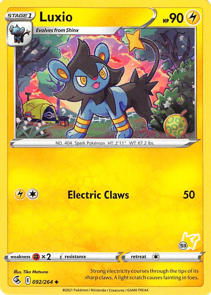 Luxio (092/264) (Pikachu Stamp #53) [Battle Academy 2022] | Arkham Games and Comics