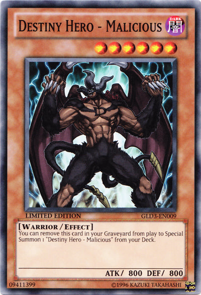 Destiny HERO - Malicious [GLD3-EN009] Common | Arkham Games and Comics
