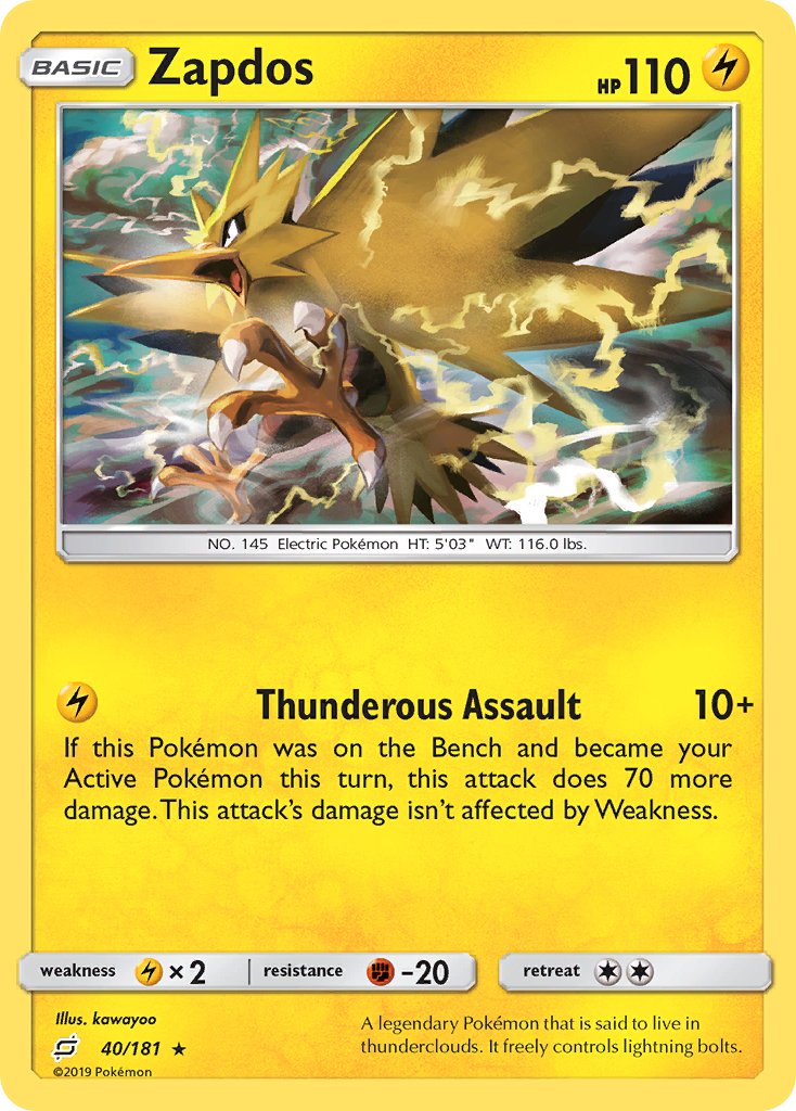 Zapdos (40/181) (Theme Deck Exclusive) [Sun & Moon: Team Up] | Arkham Games and Comics