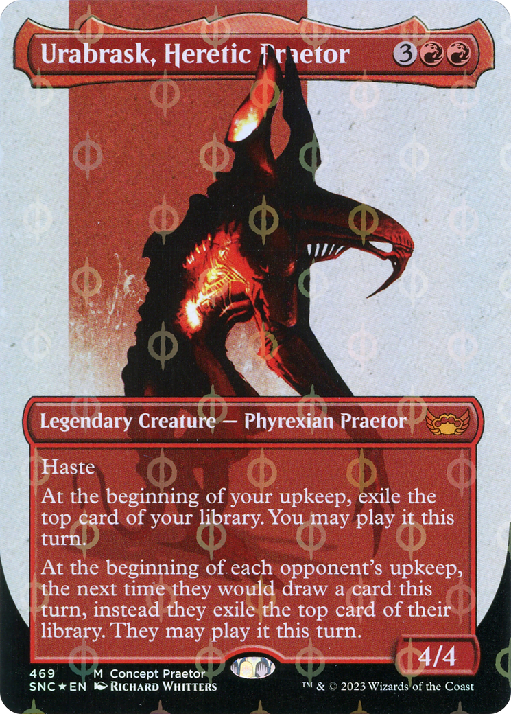 Urabrask, Heretic Praetor (Borderless Concept Praetors Step-and-Compleat Foil) [Phyrexia: All Will Be One] | Arkham Games and Comics