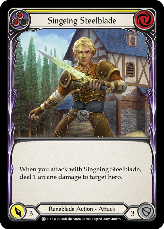 Singeing Steelblade (Yellow) [ELE231] (Tales of Aria)  1st Edition Rainbow Foil | Arkham Games and Comics