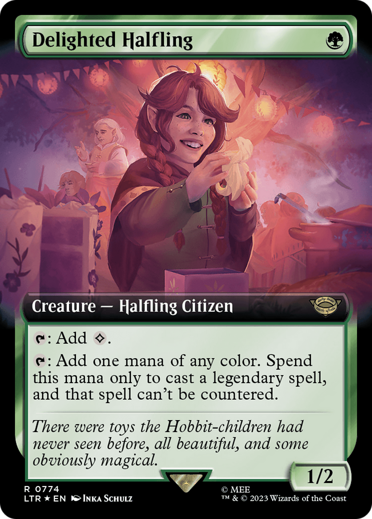 Delighted Halfling (Extended Art) (Surge Foil) [The Lord of the Rings: Tales of Middle-Earth] | Arkham Games and Comics