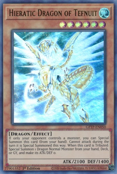 Hieratic Dragon of Tefnuit [GFTP-EN050] Ultra Rare | Arkham Games and Comics