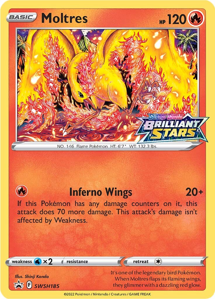 Moltres (SWSH185) (Prerelease Promo) [Sword & Shield: Black Star Promos] | Arkham Games and Comics