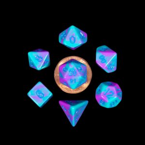 Metallic Dice Games Turquoise and Purple Marble 10mm Mini Poly Dice Set | Arkham Games and Comics