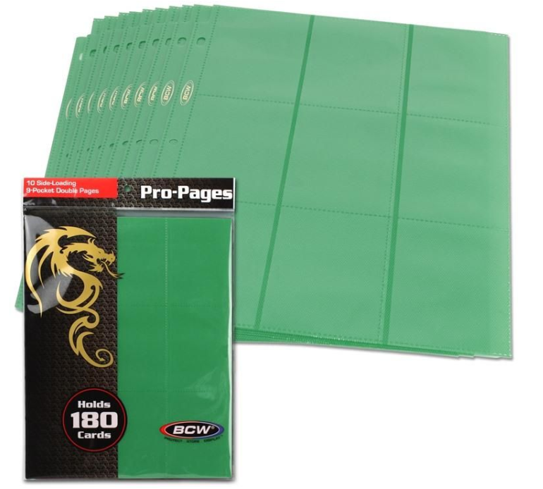 Side Loading 18-Pocket Pro Pages - Green | Arkham Games and Comics