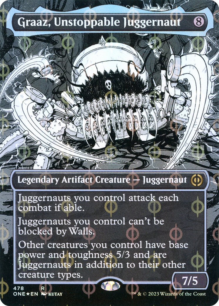 Graaz, Unstoppable Juggernaut (Borderless Manga Step-and-Compleat Foil) [Phyrexia: All Will Be One] | Arkham Games and Comics