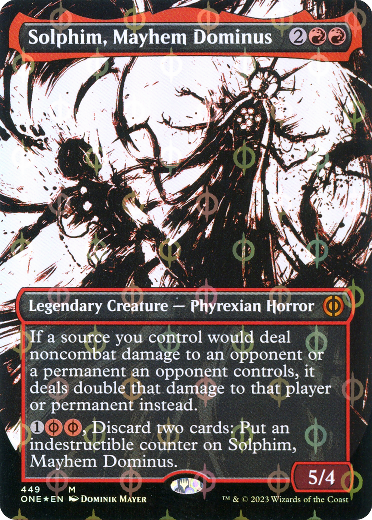 Solphim, Mayhem Dominus (Borderless Ichor Step-and-Compleat Foil) [Phyrexia: All Will Be One] | Arkham Games and Comics