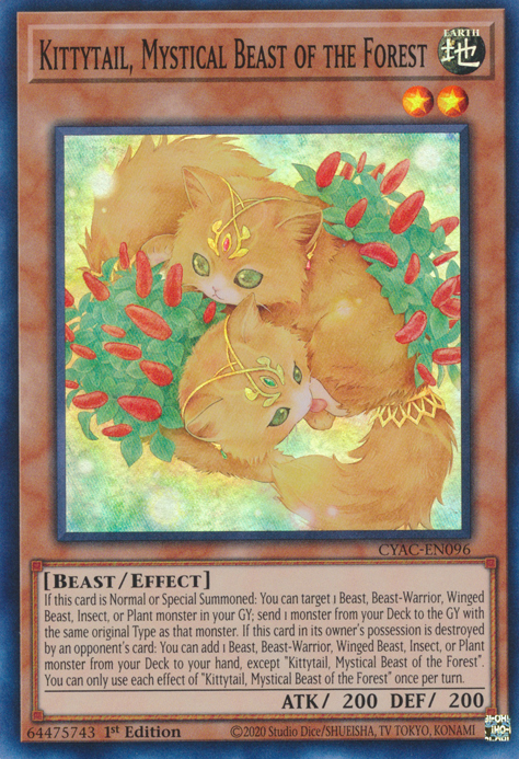 Kittytail, Mystical Beast of the Forest [CYAC-EN096] Super Rare | Arkham Games and Comics