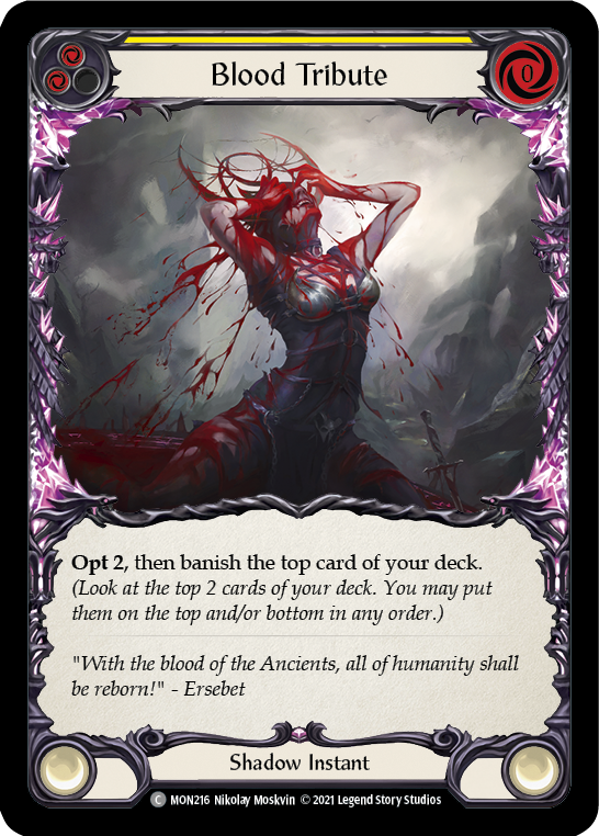 Blood Tribute (Yellow) [MON216-RF] (Monarch)  1st Edition Rainbow Foil | Arkham Games and Comics