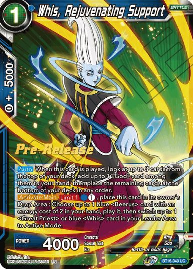 Whis, Rejuvenating Support (BT16-040) [Realm of the Gods Prerelease Promos] | Arkham Games and Comics