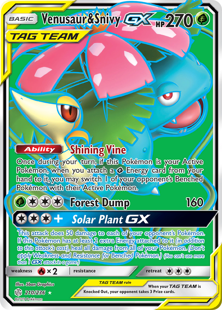 Venusaur & Snivy GX (210/236) [Sun & Moon: Cosmic Eclipse] | Arkham Games and Comics